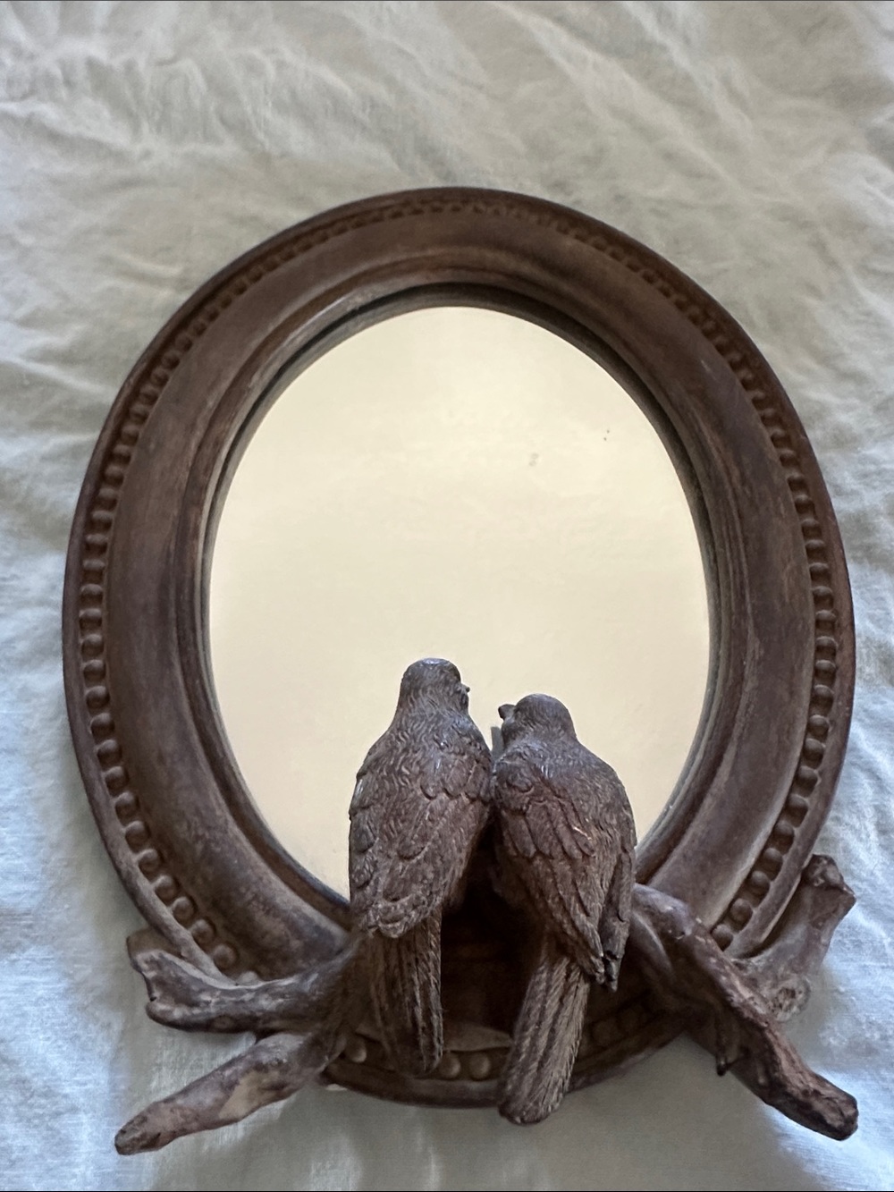 Rustic Brown Oval Mirror with Decorative Birds - Picture 5 of 9